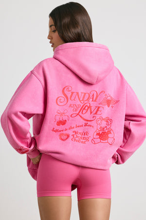 Soft Cotton Jersey Oversized Hoodie in Hot Pink