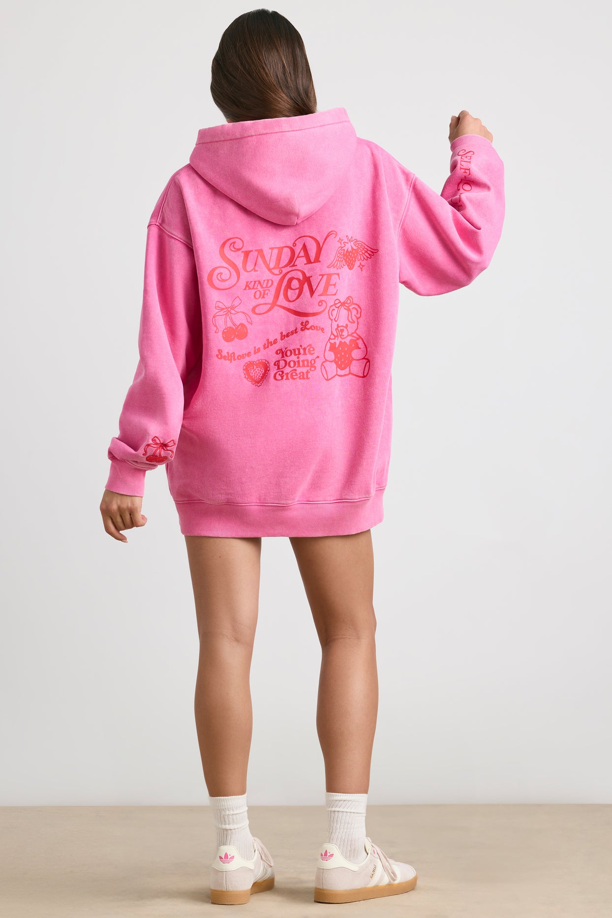 Soft Cotton Jersey Oversized Hoodie in Hot Pink - 9