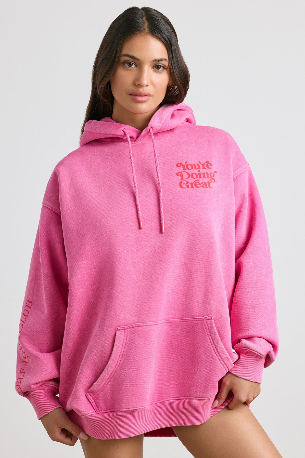 Soft Cotton Jersey Oversized Hoodie in Hot Pink - 2