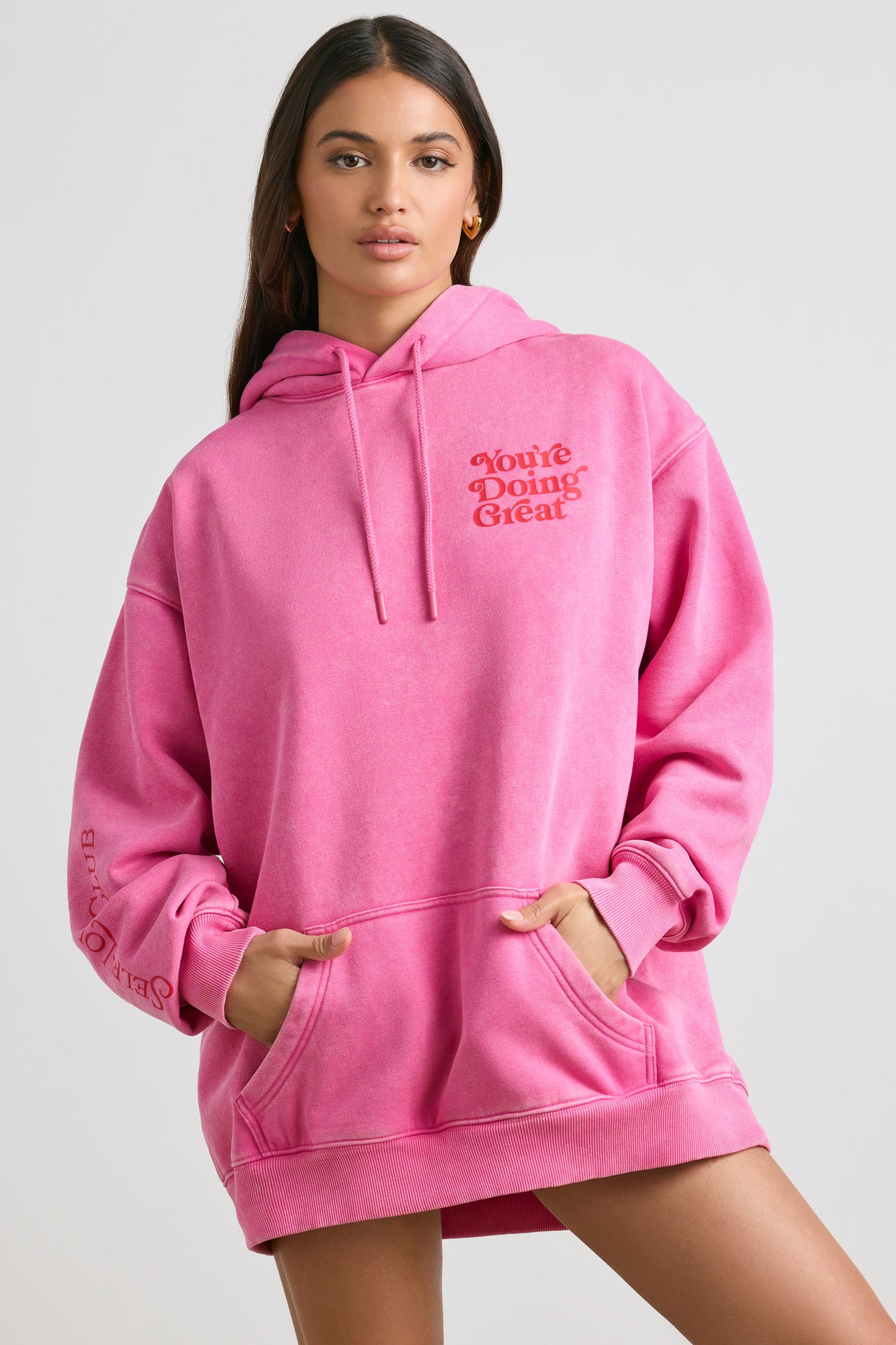 Soft Cotton Jersey Oversized Hoodie in Hot Pink - 8