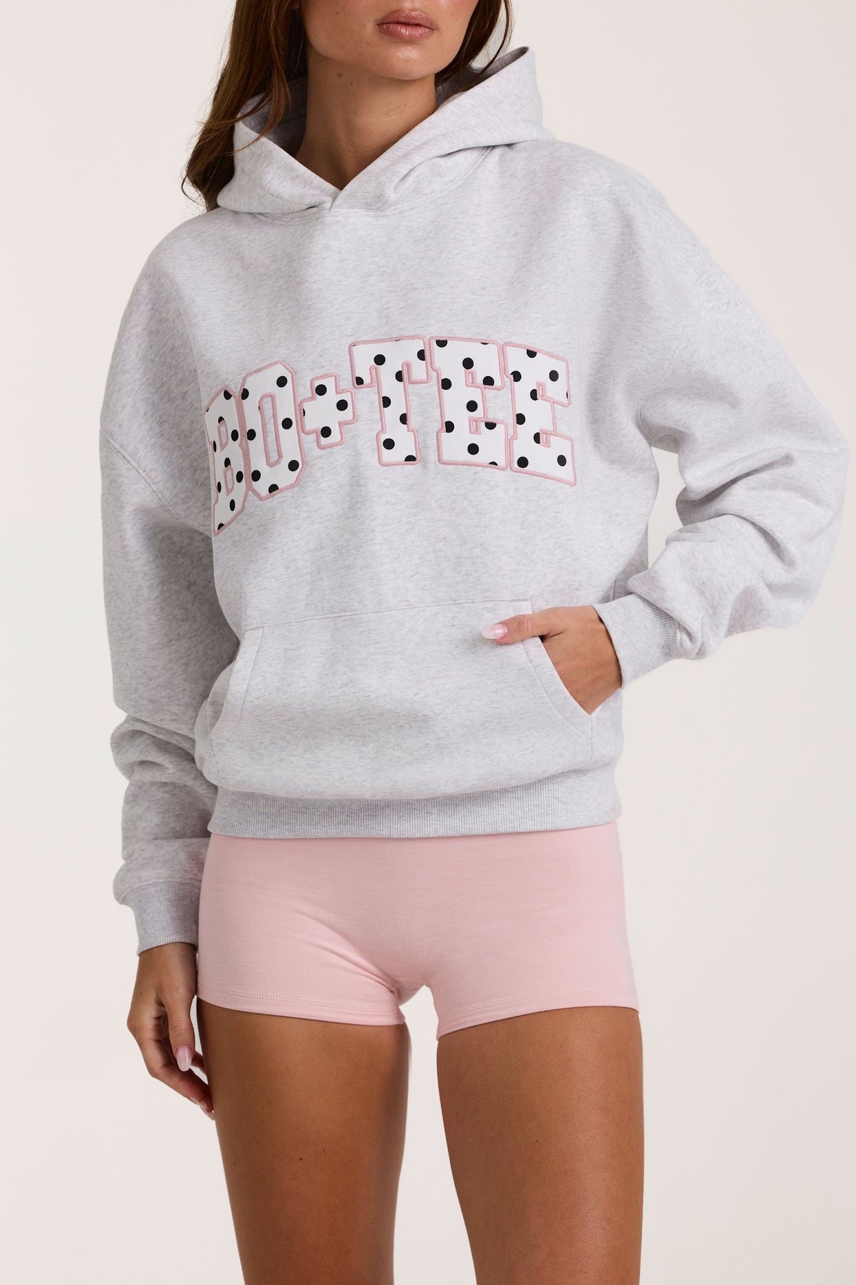 Oversized Applique Hoodie in Grey Marl - 6