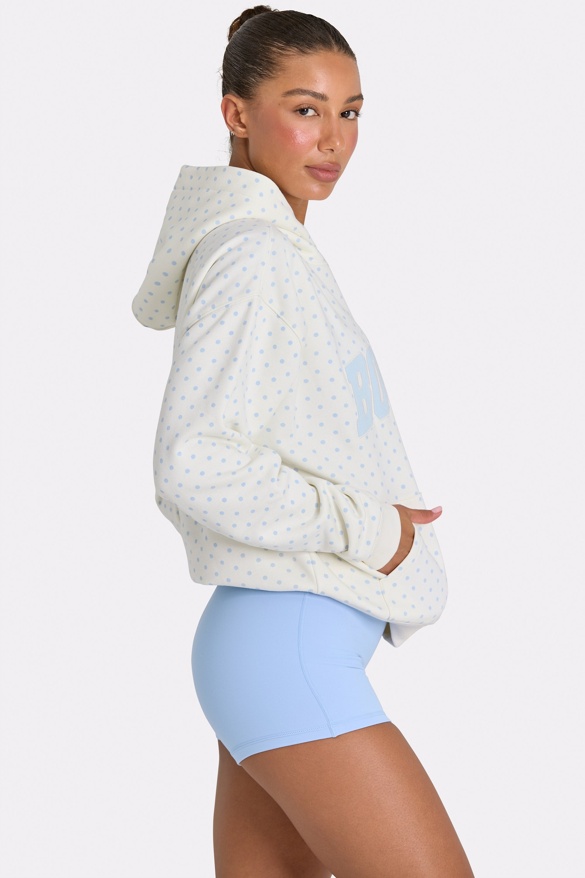 Oversized Applique Hoodie in Coconut Polka Dot