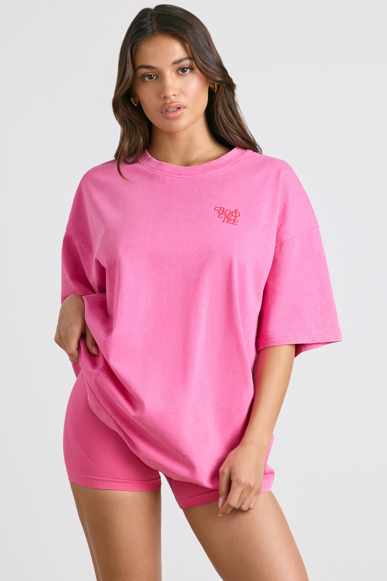 Oversized Short-Sleeve T-shirt in Hot Pink