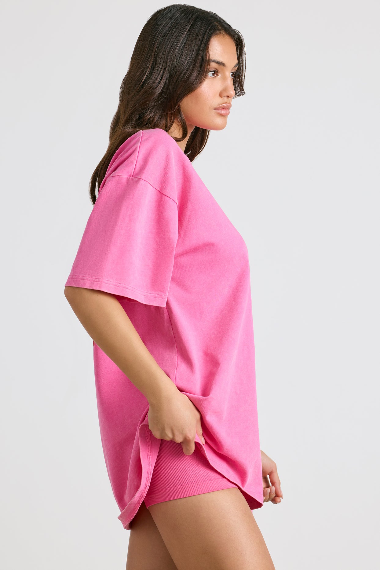 T-shirt oversize à manches courtes en rose vif