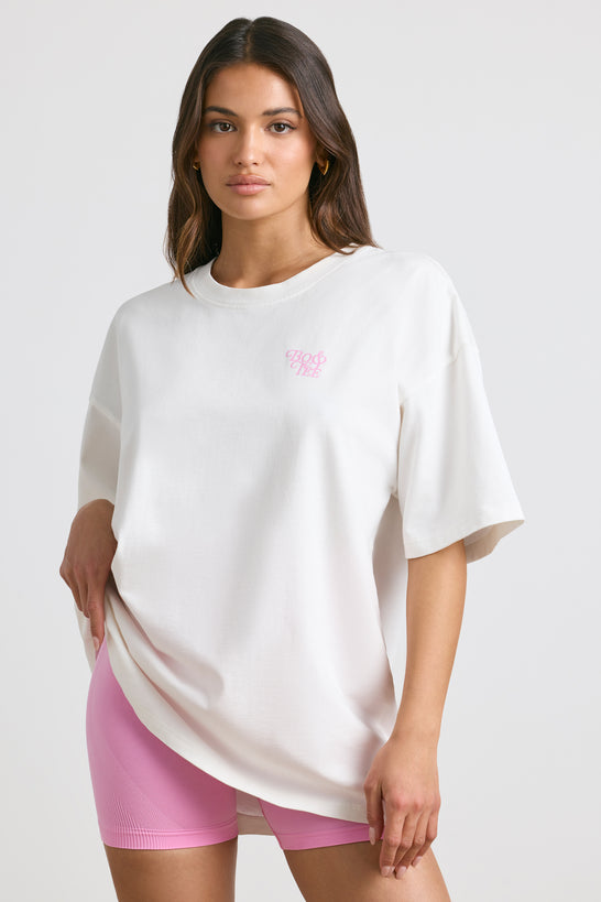 Oversize'owy T-shirt z krótkim rękawem w kolorze białym