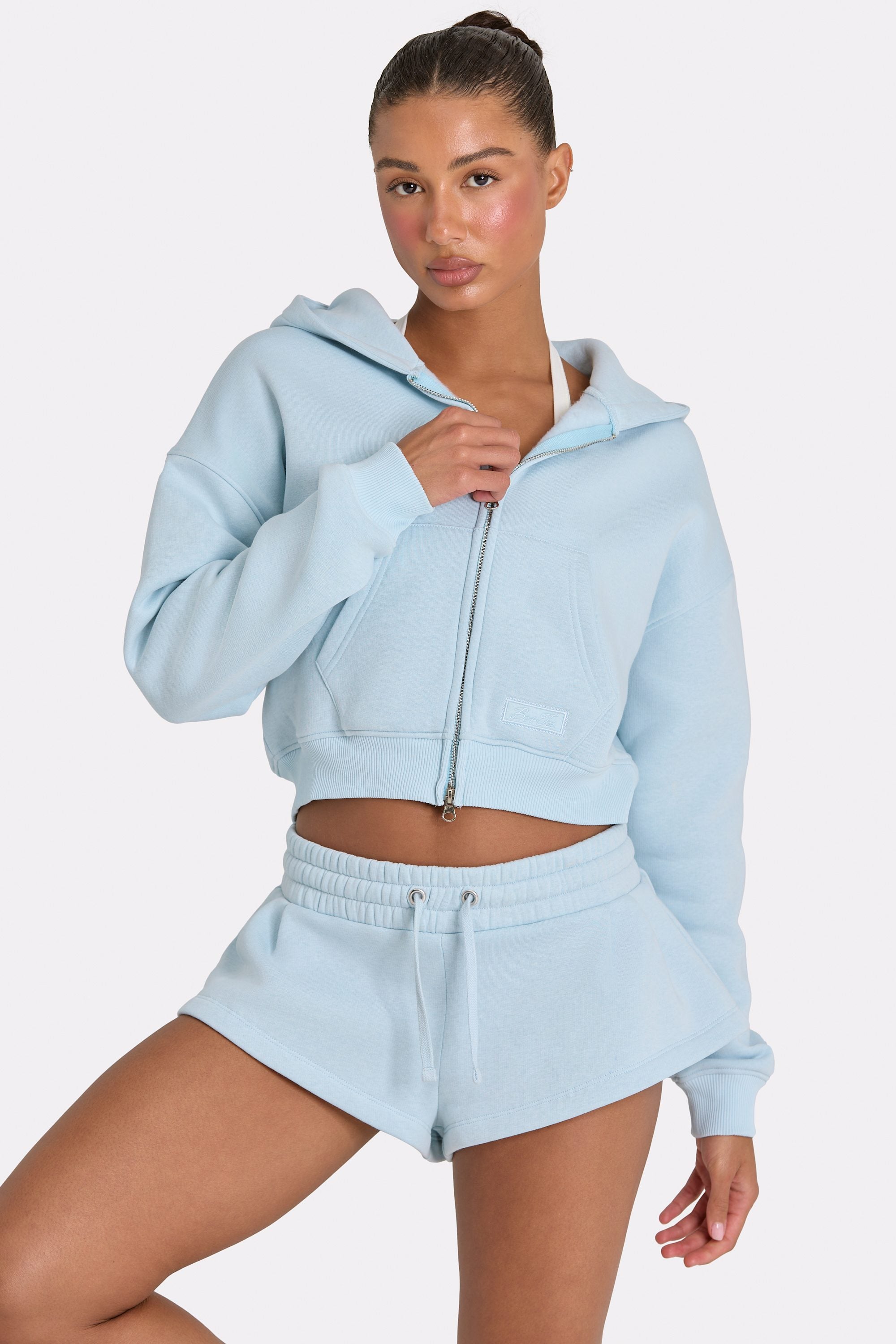 Oversized Zip-Up Hoodie  in Powder Blue