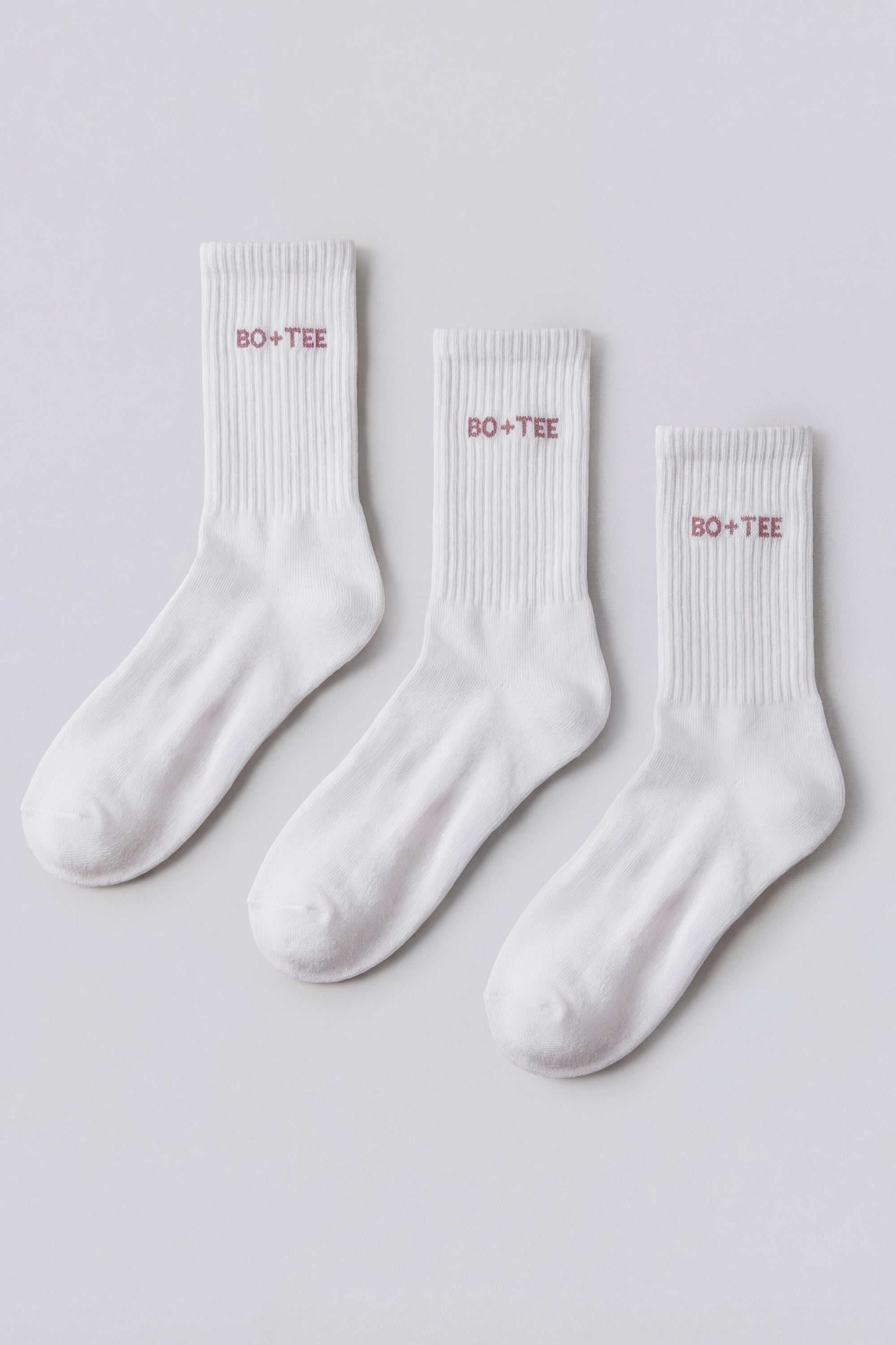 Ribbed Half-Crew 3-Pack Socks in White Pink