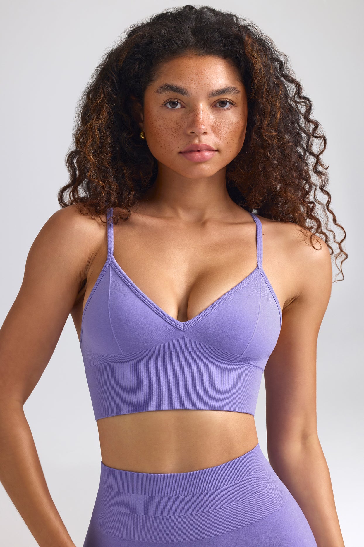 Define Luxe V-Neck Sports Bra in Purple - 1