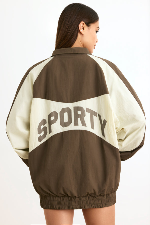 Water-Repellent Colourblock Track Jacket in Espresso - 2
