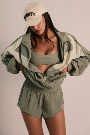 Water-Repellent Elasticated Mini Shorts in Mineral