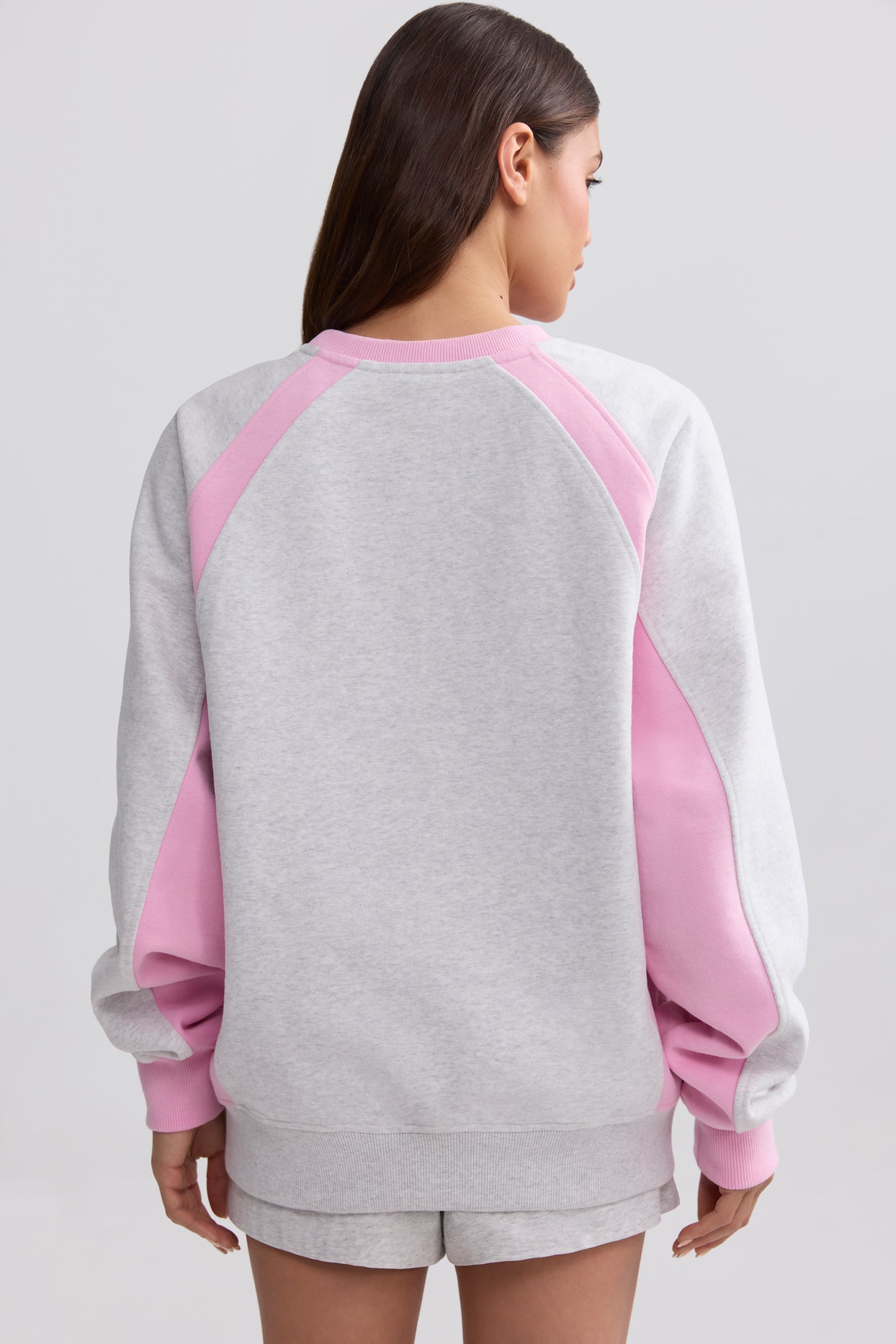 Soft Cotton Fleece Colourblock Oversized Sweatshirt in Grey Marl - 2