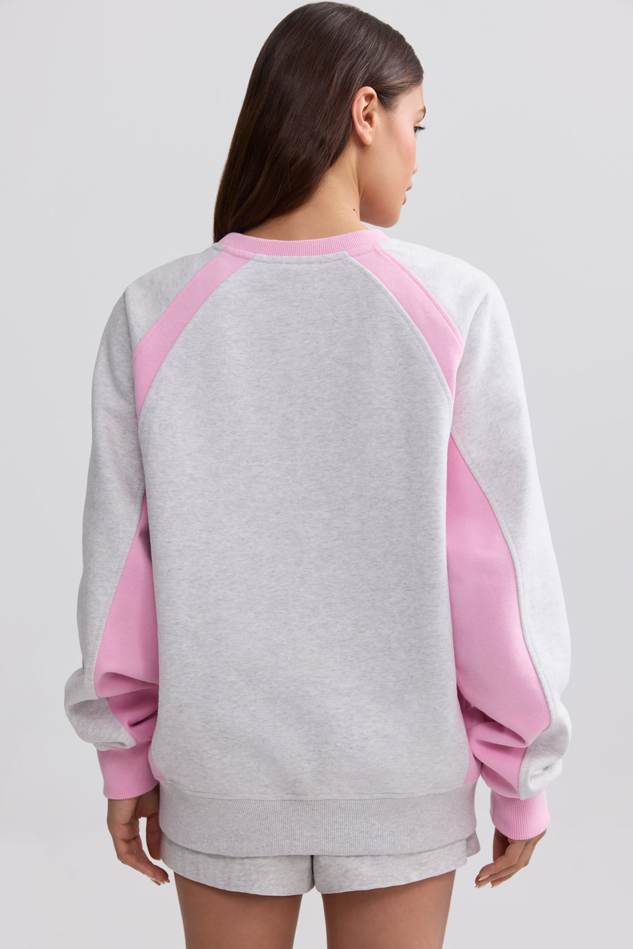 Soft Cotton Fleece Colourblock Oversized Sweatshirt in Grey Marl - 2