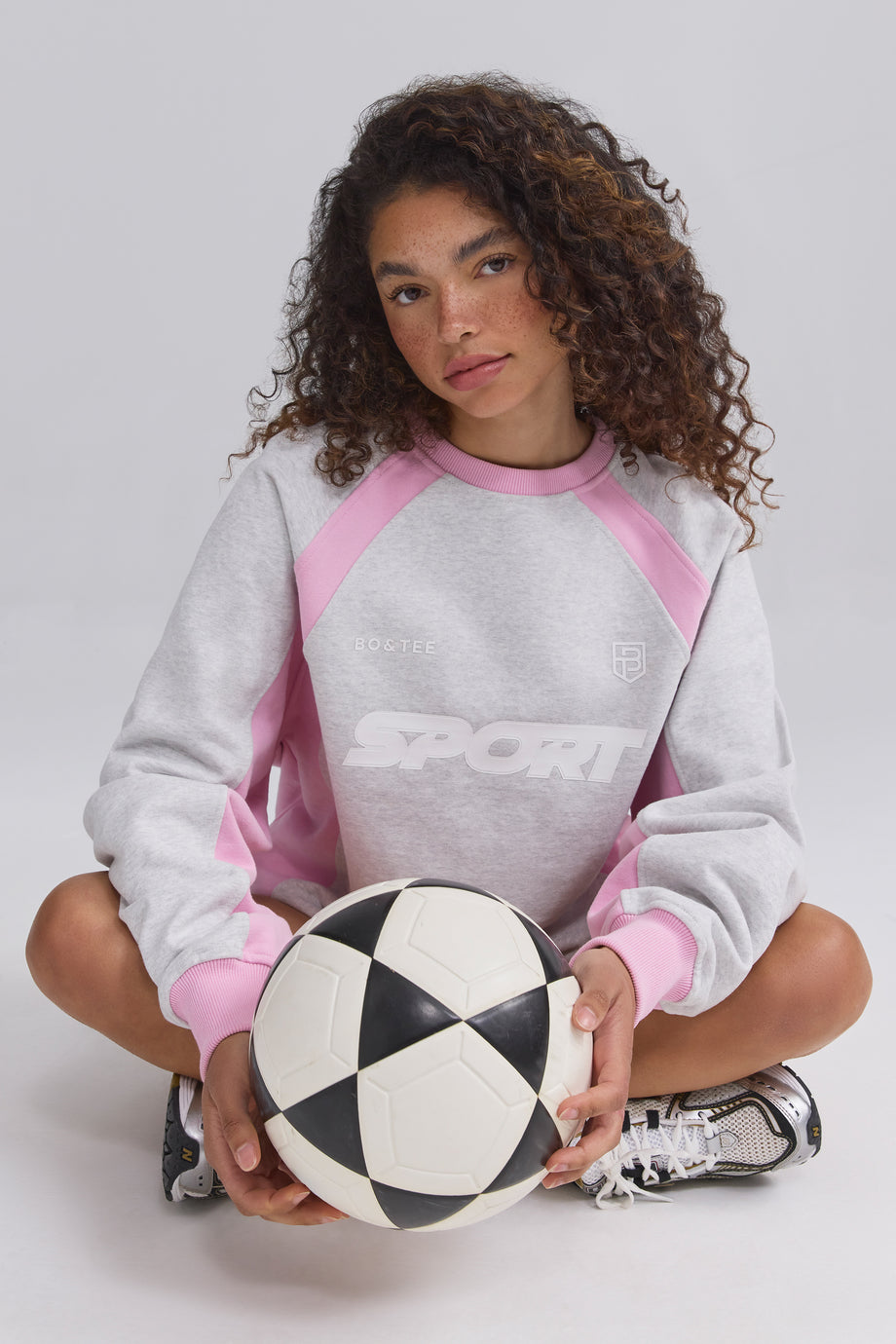 Soft Cotton Fleece Colourblock Oversized Sweatshirt in Grey Marl - 1
