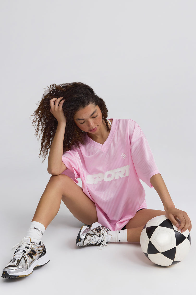 Piqué Jersey Oversized T-Shirt in Baby Pink - 1