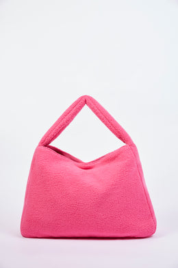 Oversized Fleece Tote Bag in Hot Pink