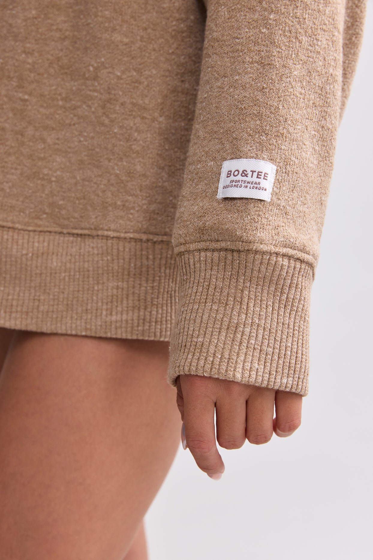 Terry Towelling V-Neck Hoodie in Mocha Brown - 4