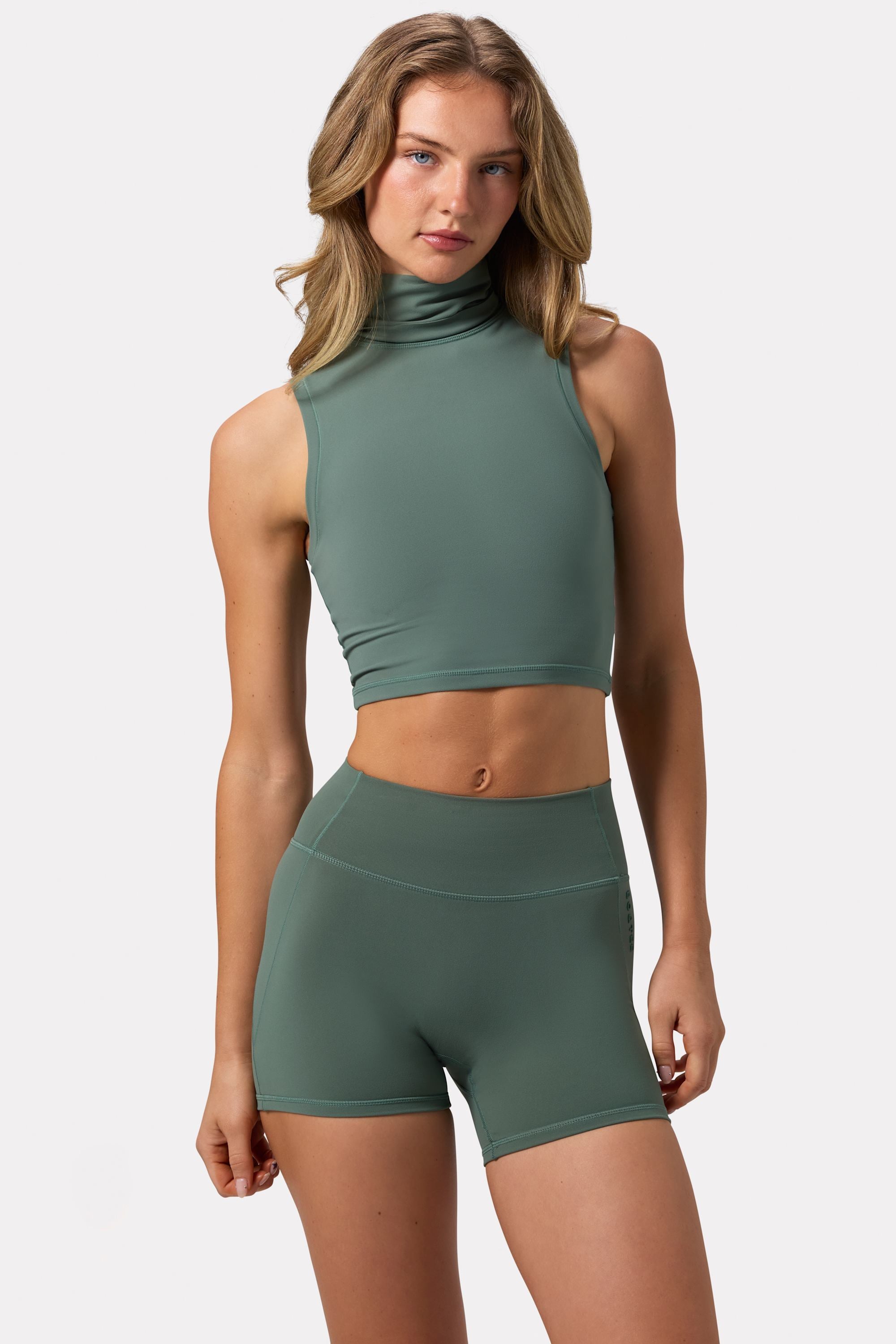 Soft Active Turtleneck Tank Top in Khaki
