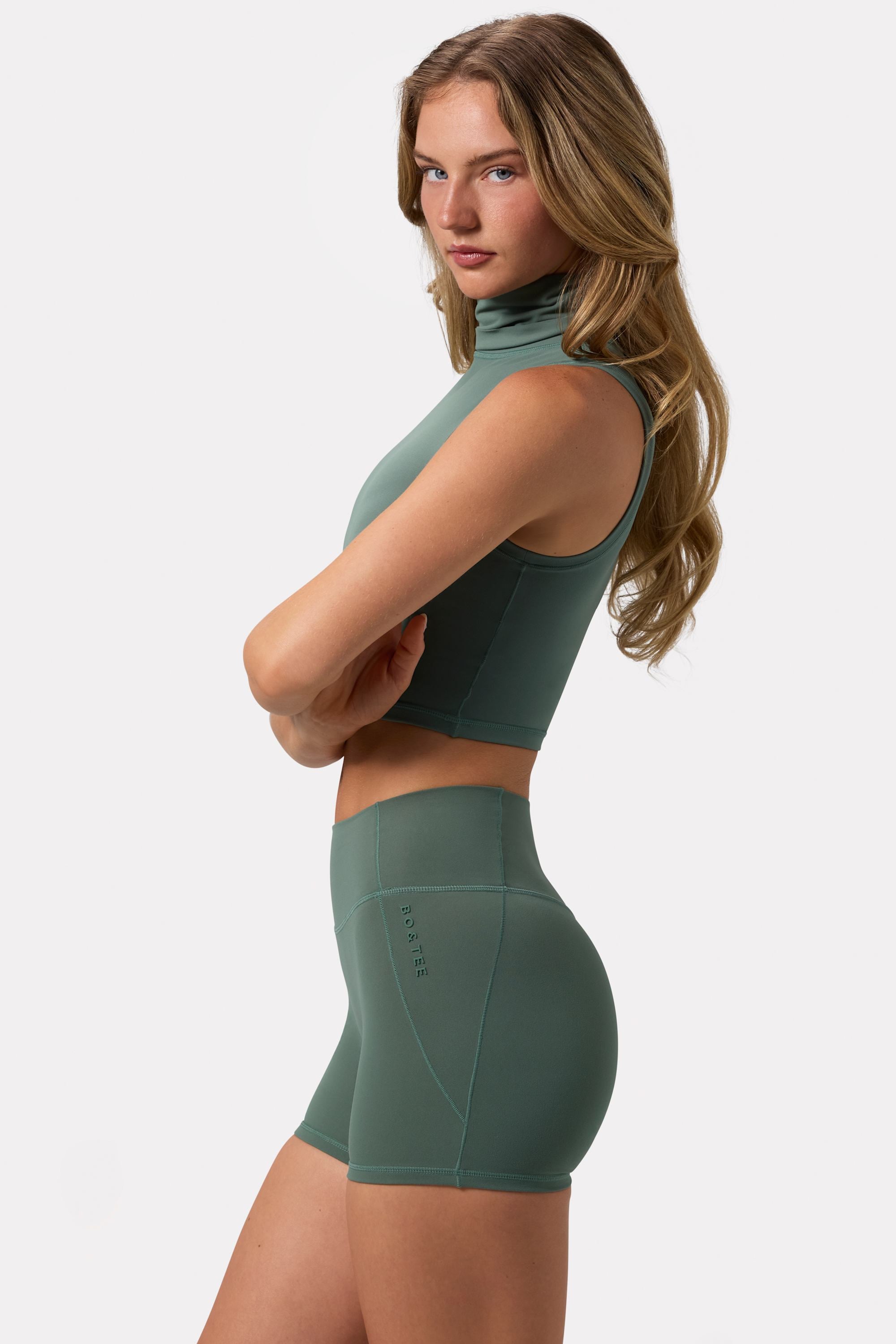 Soft Active Turtleneck Tank Top in Khaki