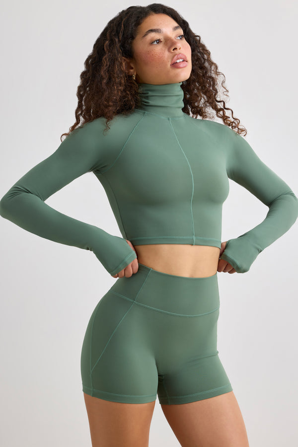 Soft Active High Waist Mini Shorts in Khaki - 1