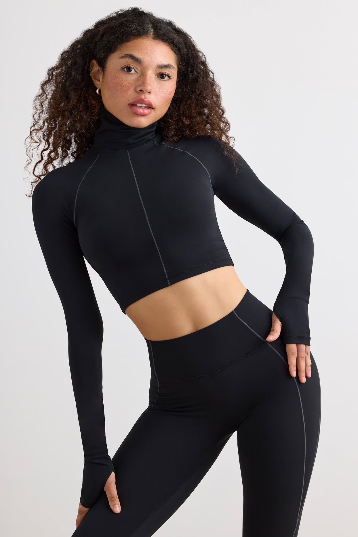 Soft Active Turtleneck Crop Top in Black - 4