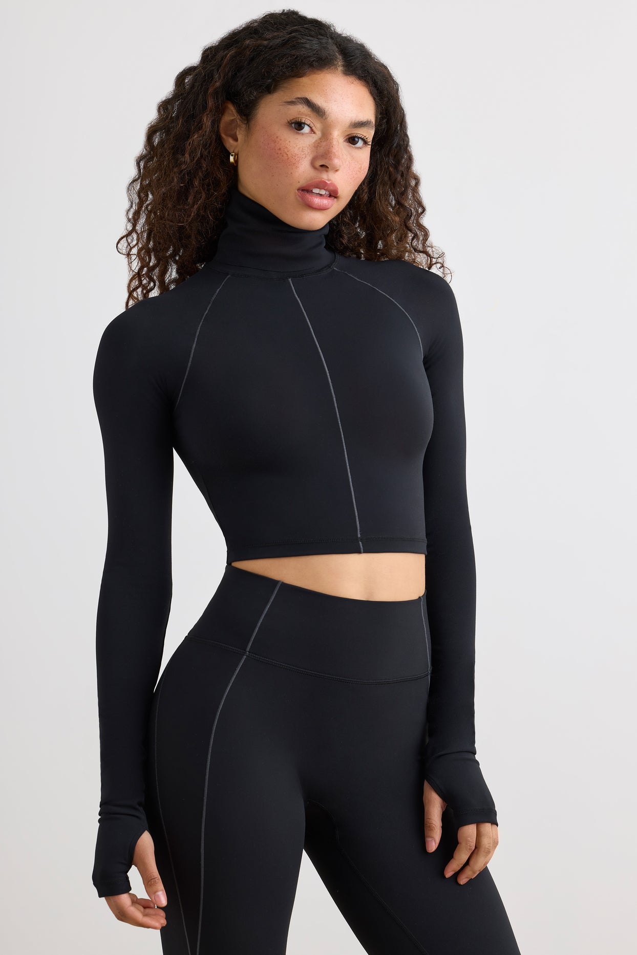 Soft Active Turtleneck Crop Top in Black - 3