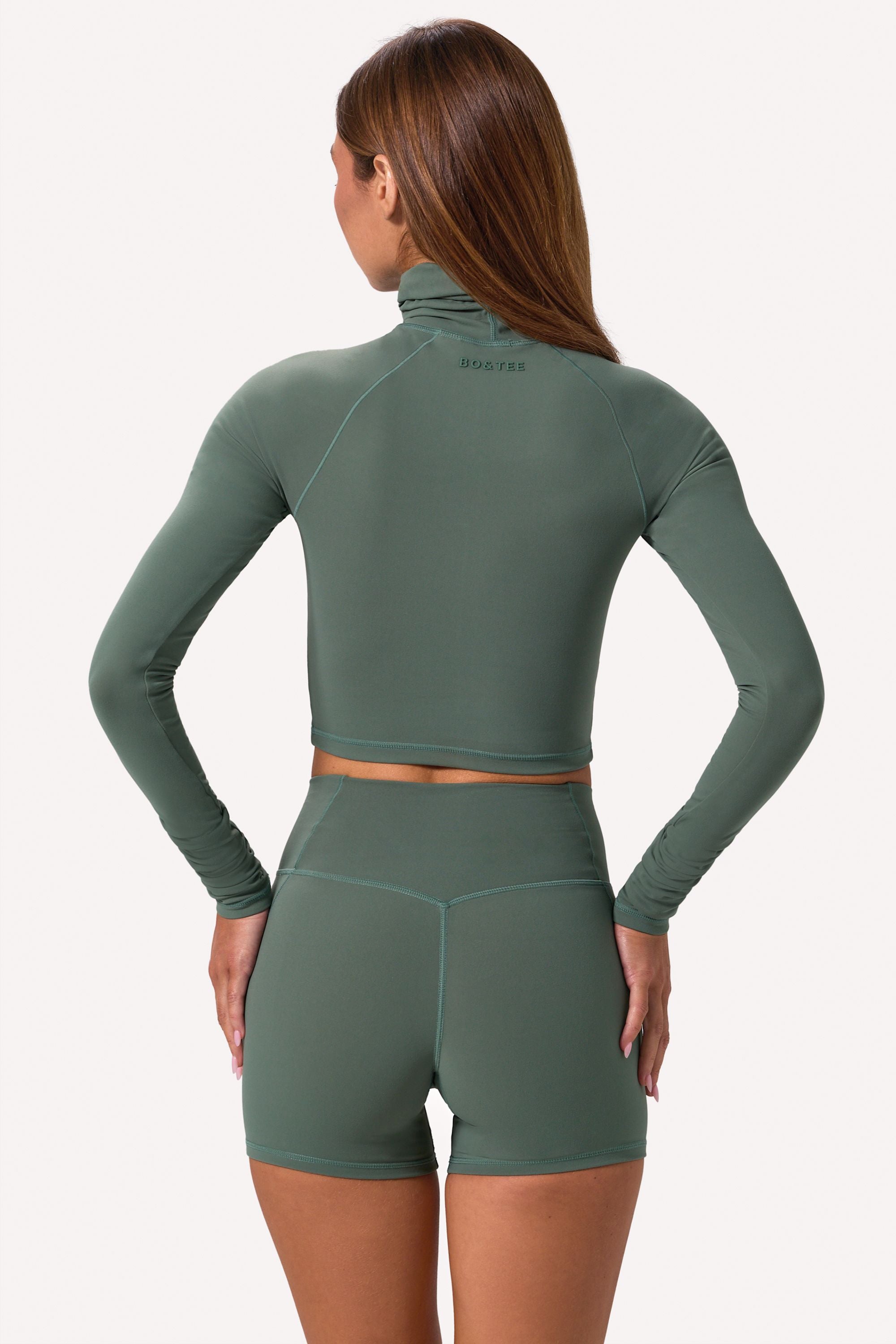 Soft Active Turtleneck Crop Top in Khaki