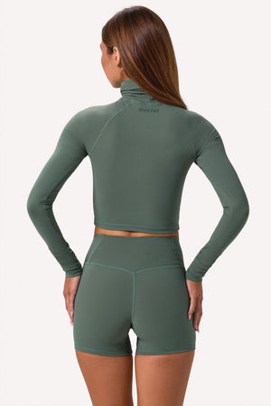 Soft Active Turtleneck Crop Top in Khaki
