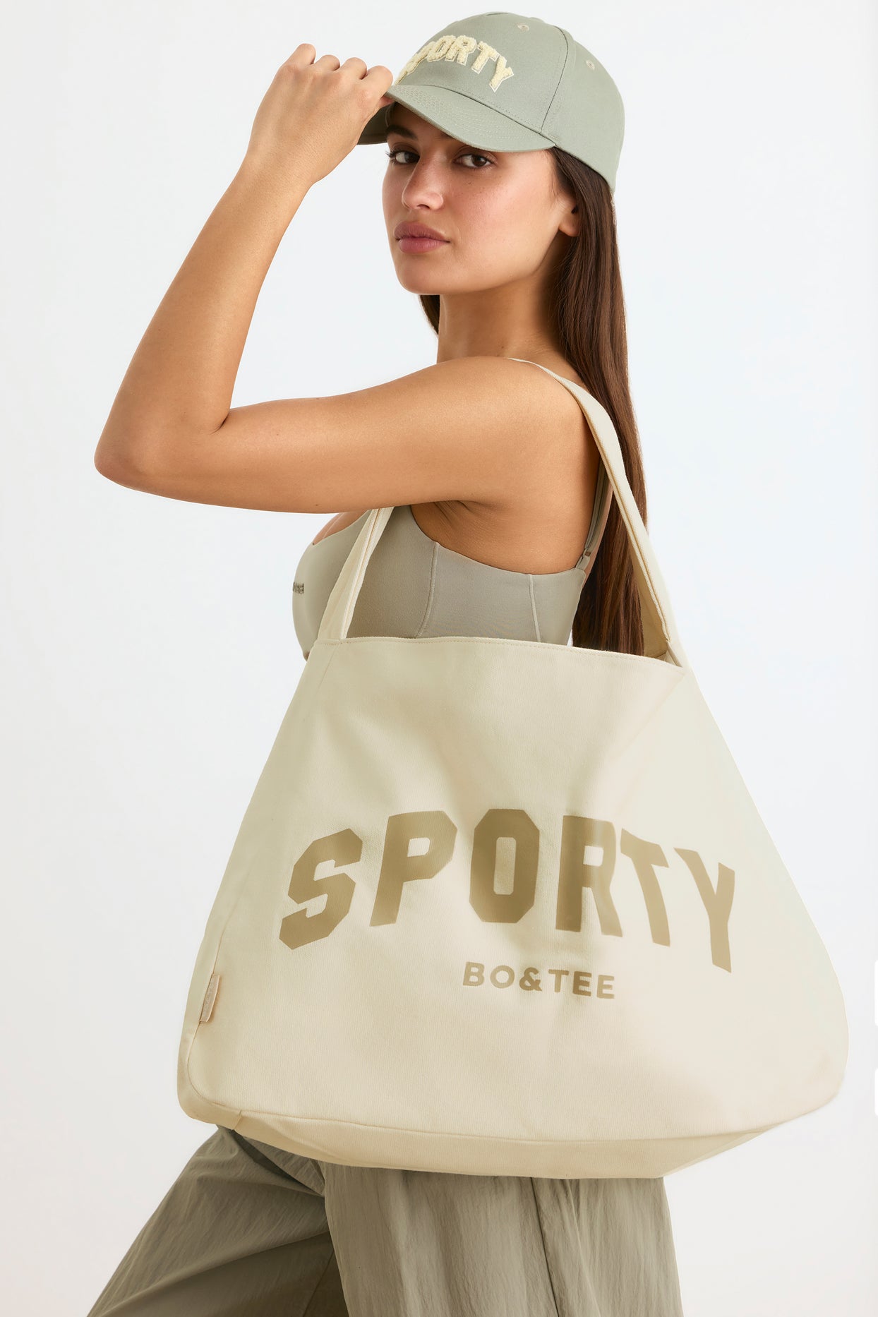 Sporty Oversized Tote Bag in Bone
