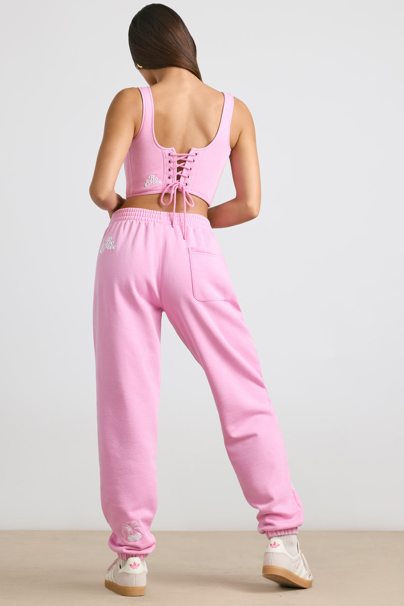 Brushed Jersey Oversized Joggers in Bubblegum Pink - 2