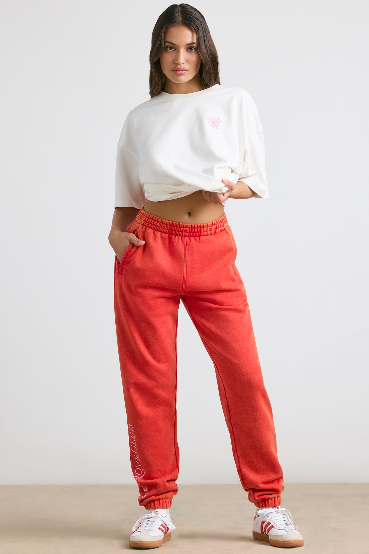 Brushed Jersey Oversized Joggers in Red