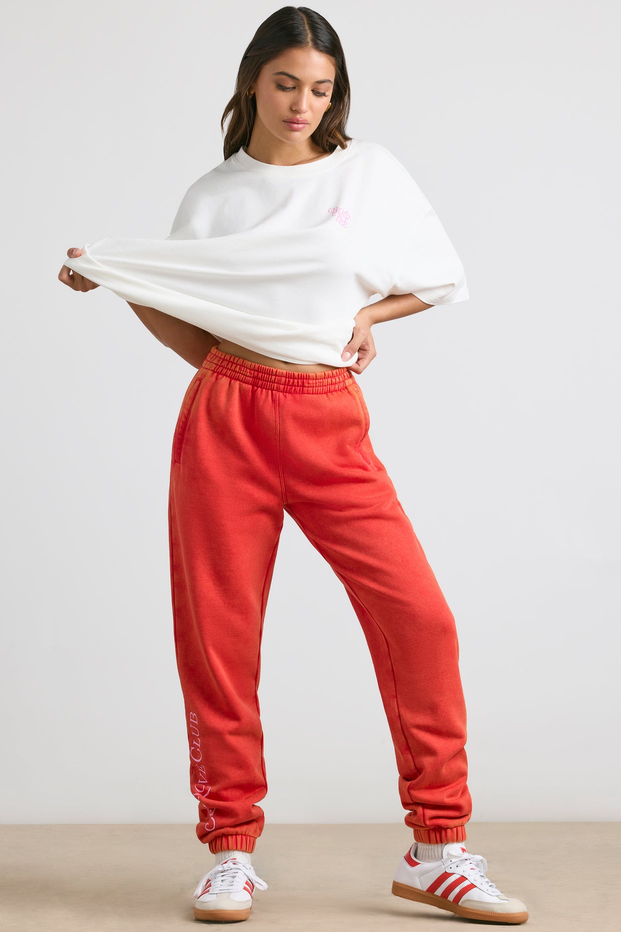 Brushed Jersey Oversized Joggers in Red