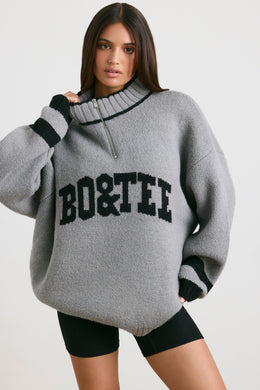 Oversize'owy sweter o grubym splocie, zapinany na zamek błyskawiczny, w kolorze Heather Grey