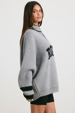 Oversize'owy sweter o grubym splocie, zapinany na zamek błyskawiczny, w kolorze Heather Grey