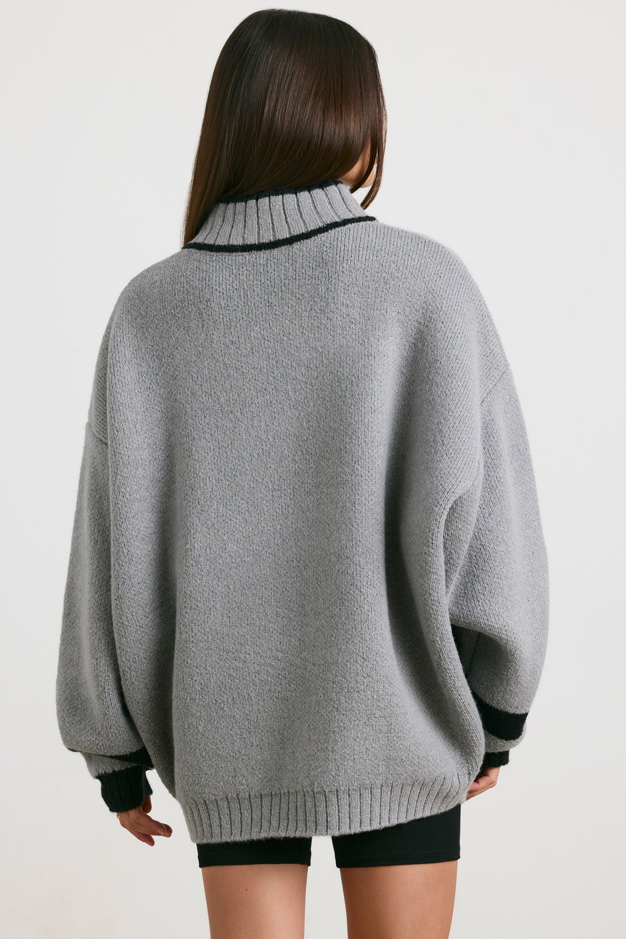 Casual Oversized Quarter-Zip Chunky-Knit Jumper in Heather Grey