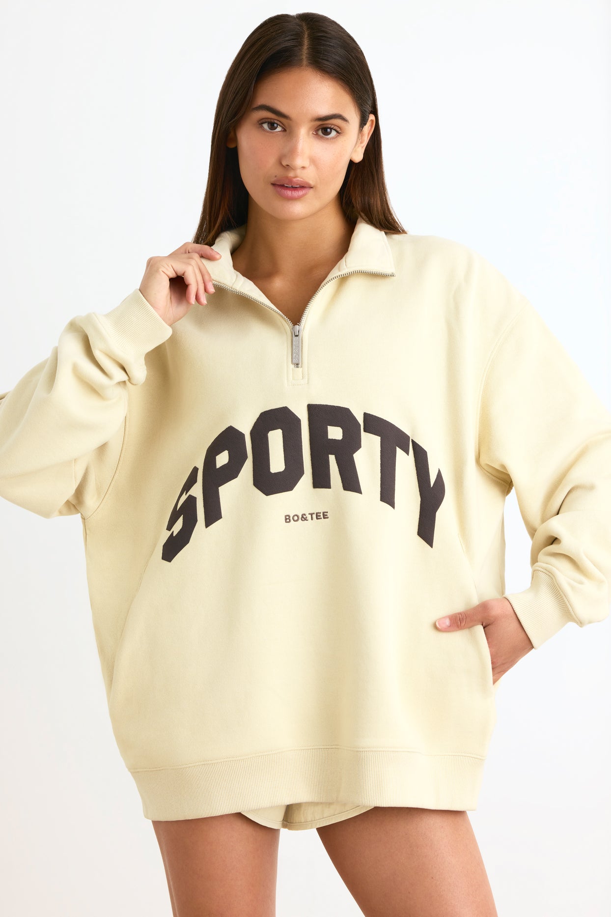 Quarter-Zip Sweatshirt in Bone - 7
