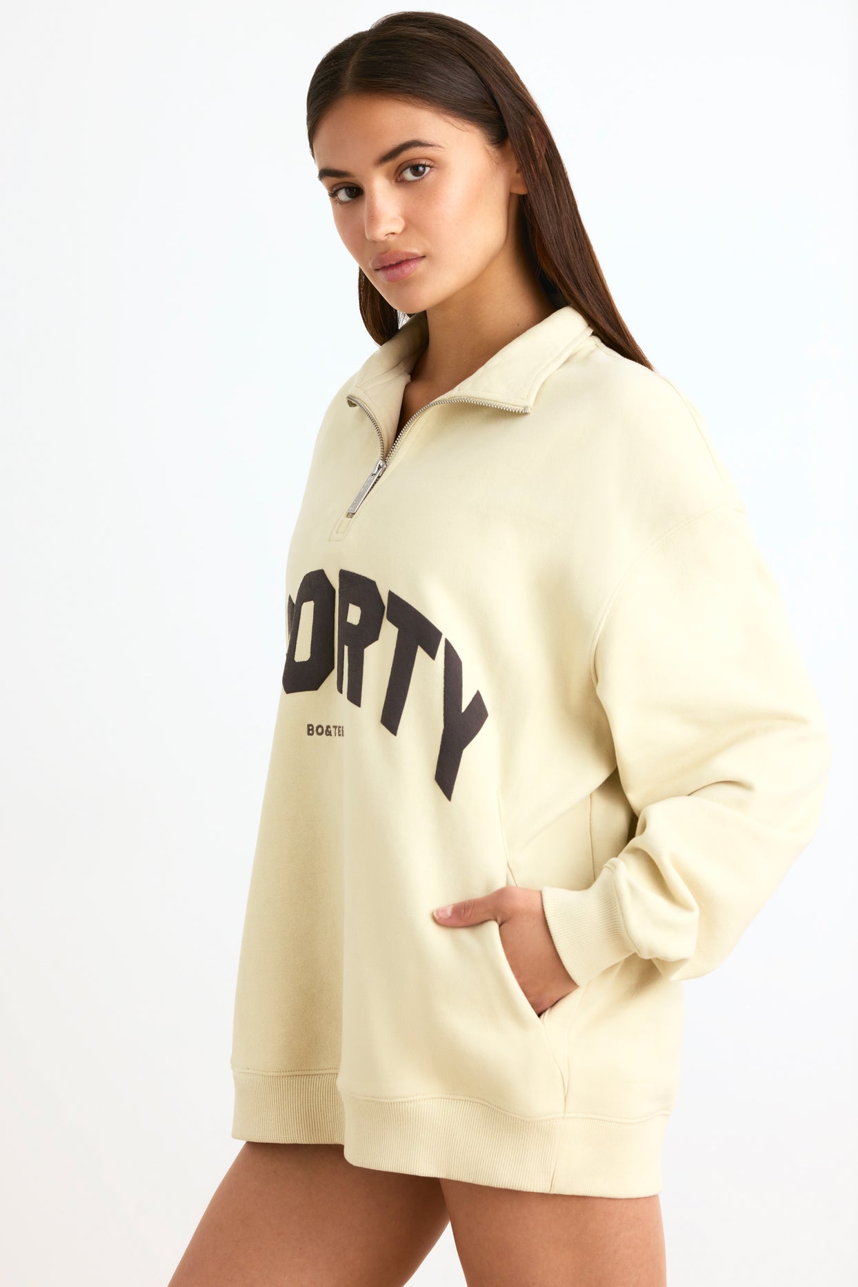 Quarter-Zip Sweatshirt in Bone - 3