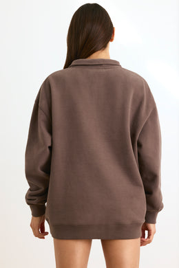 BT1377 Oversize'owy sweter zapinany na zamek w kolorze Espresso