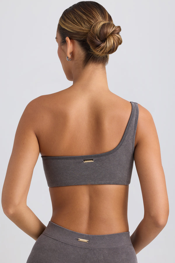 One-Shoulder Sports Bra in Washed Charcoal - 2