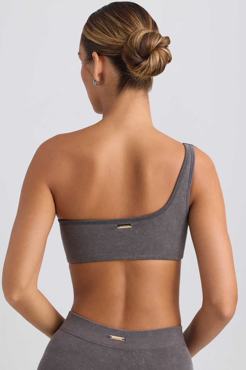 One-Shoulder Sports Bra in Washed Charcoal - 2