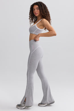 Soft Active Contrast-Trim Flared Trousers in Ice Grey