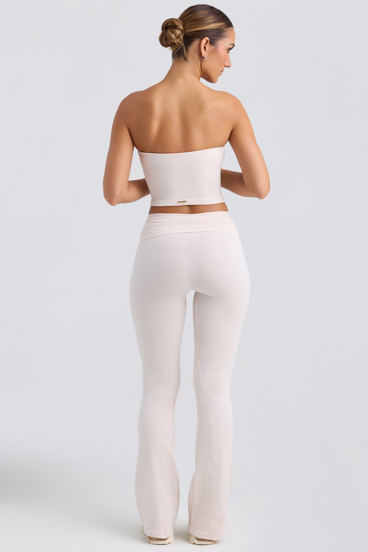 Foldover Flared Trousers in Washed Cream - 2