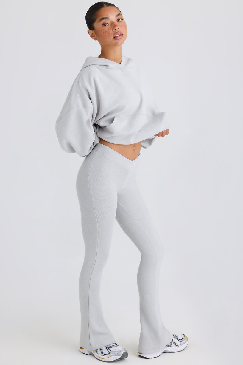 Textured Cotton Jersey Flared Trousers in Pacific Grey - 1