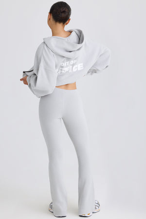 Textured Cotton Jersey Flared Trousers in Pacific Grey