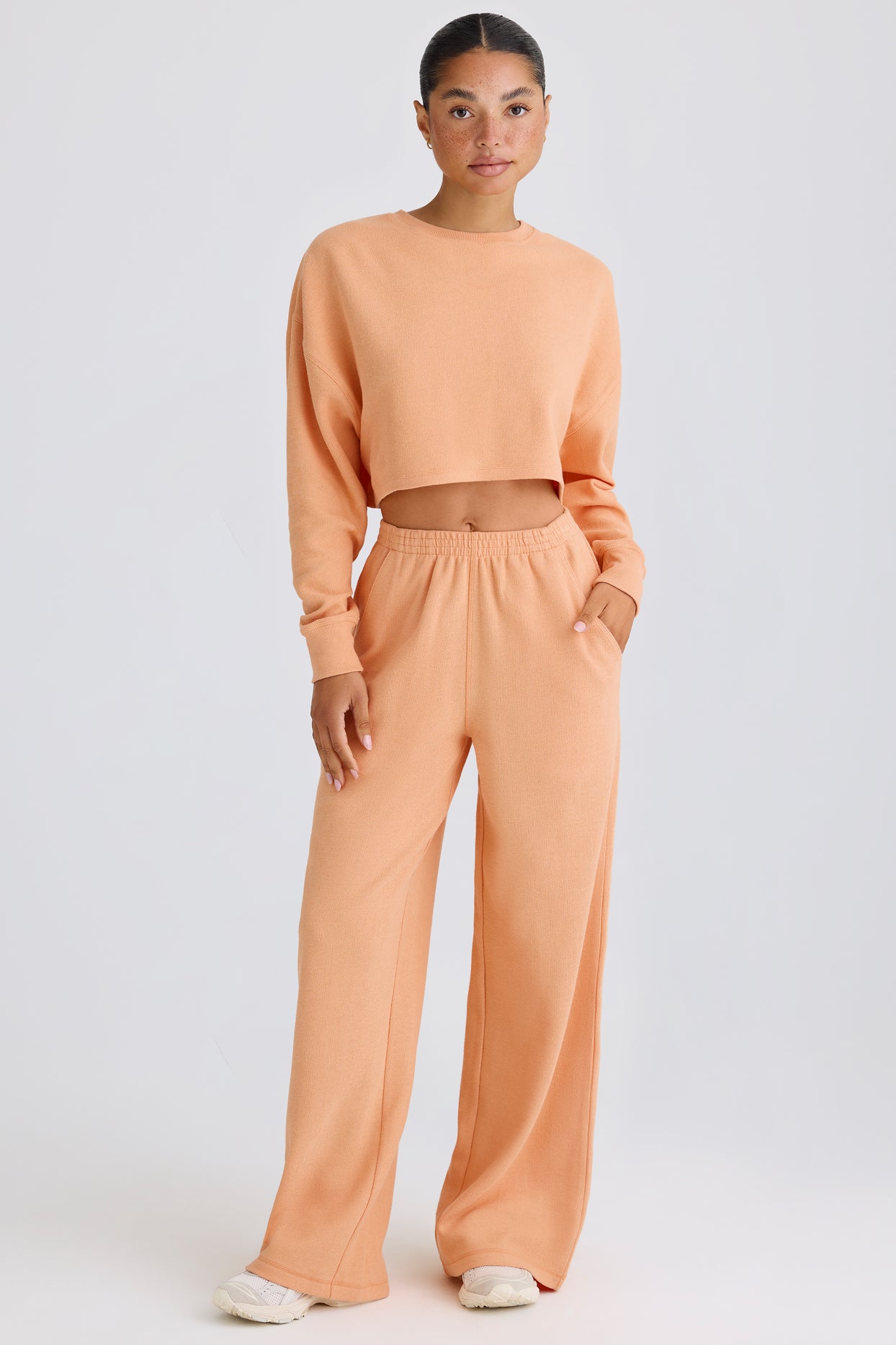 Textured Cotton Jersey Straight-Leg Joggers in Peach - 7