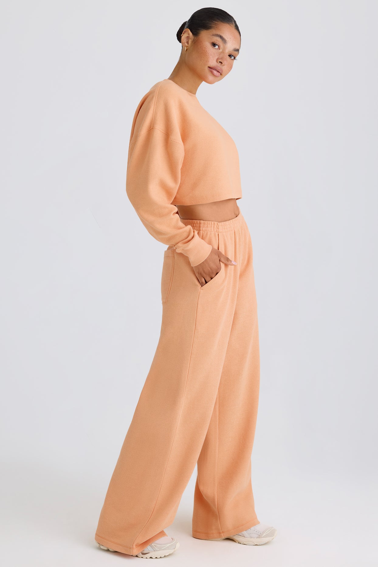 Textured Cotton Jersey Straight-Leg Joggers in Peach - 3