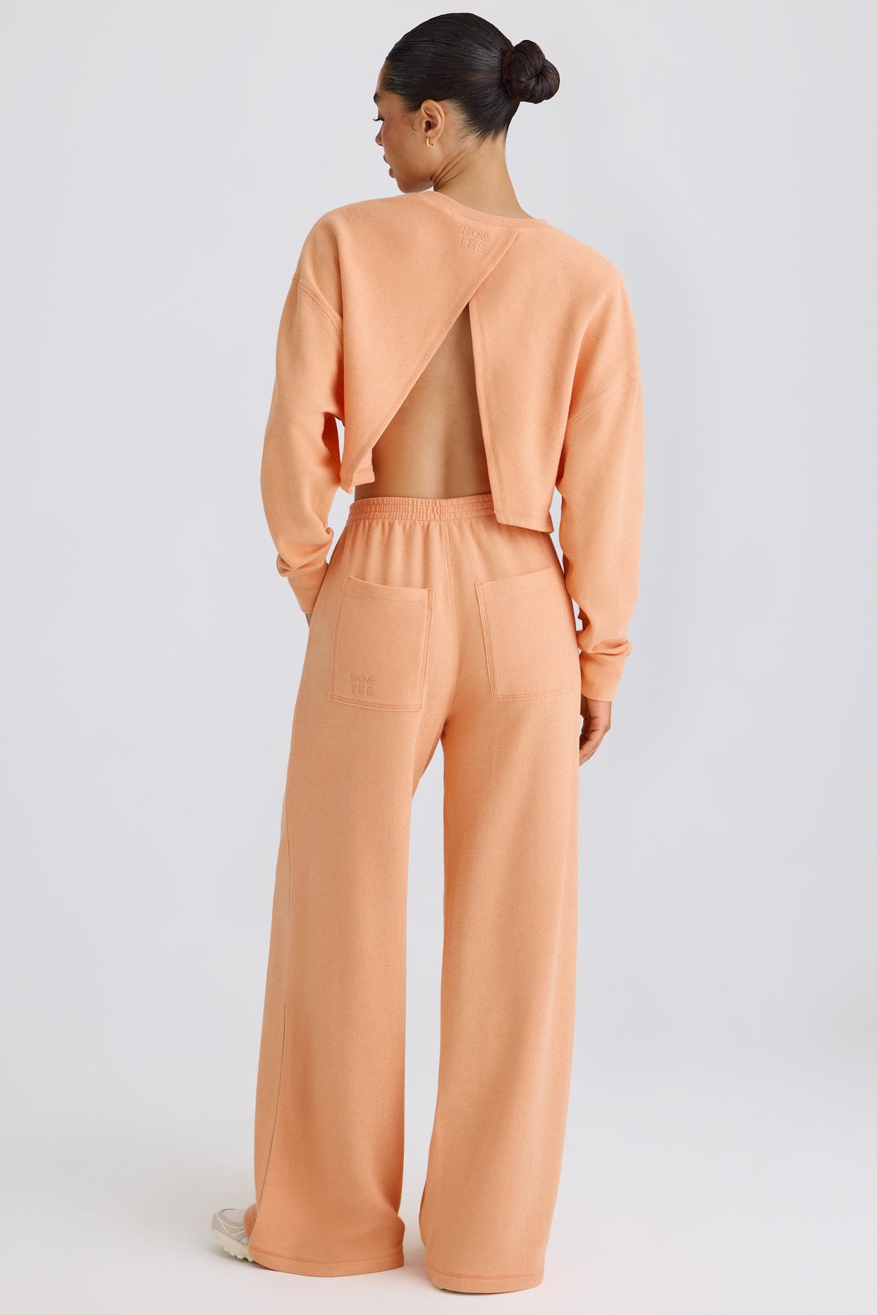 Textured Cotton Jersey Straight-Leg Joggers in Peach - 2