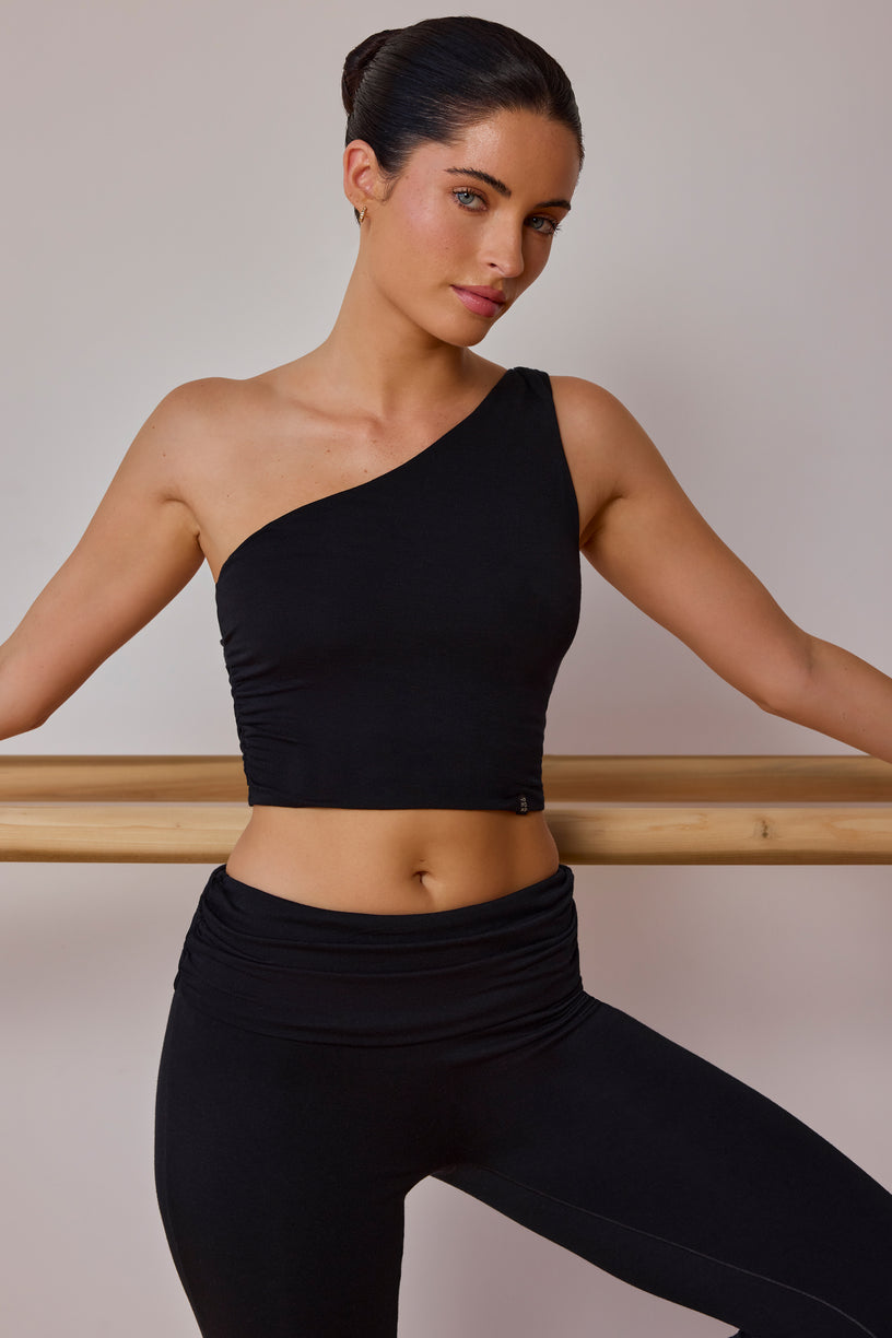 One-Shoulder Twisted Tank Top in Black - 1