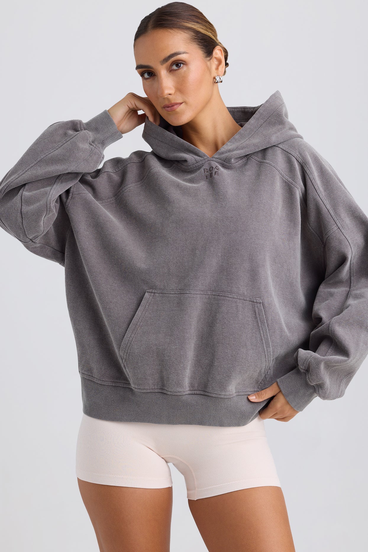 Brushed Cotton Jersey Oversized Hoodie in Washed Charcoal - 6