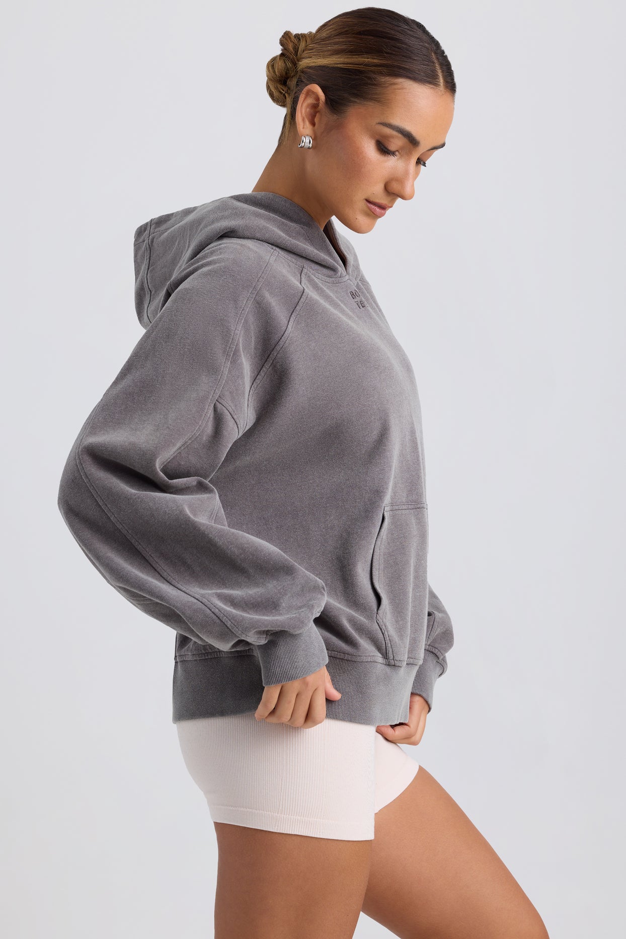 Brushed Cotton Jersey Oversized Hoodie in Washed Charcoal - 3