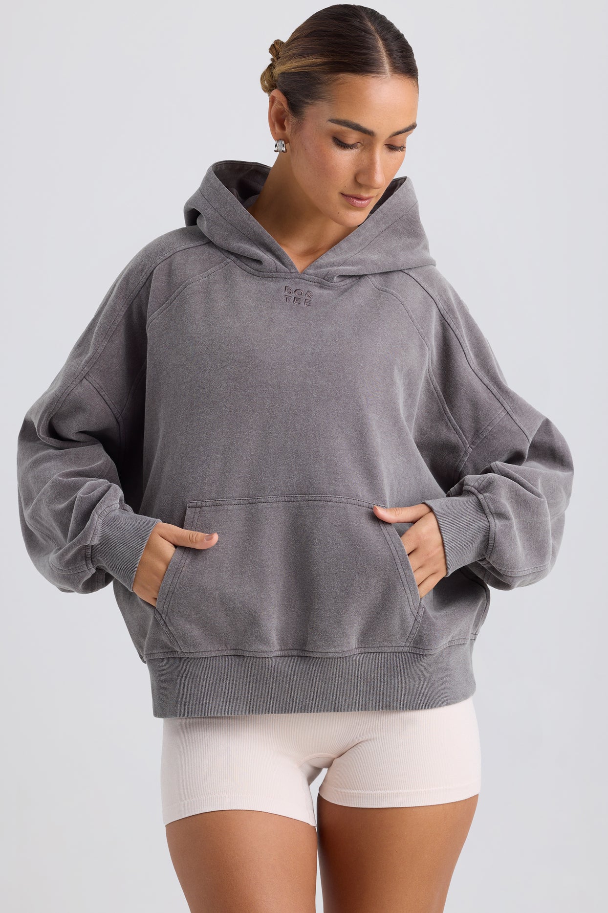 Brushed Cotton Jersey Oversized Hoodie in Washed Charcoal - 7